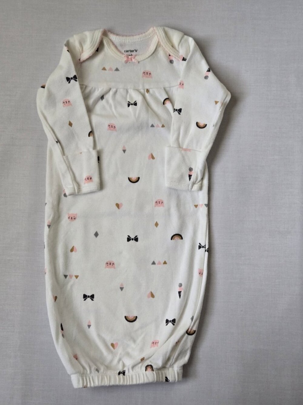 Carter’s Baby Girl White Print Long Sleeve Gown Size Confirm